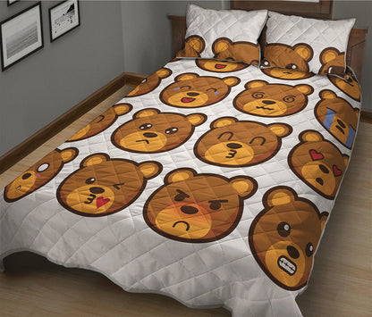 Teddy Bear Emoji Print Quilt Bed Set
