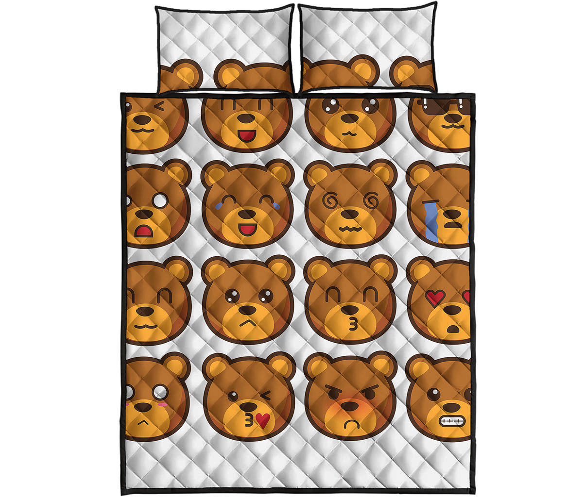 Teddy Bear Emoji Print Quilt Bed Set