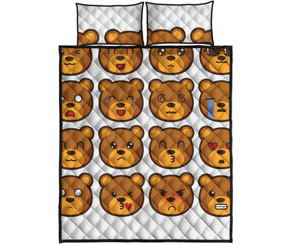 Teddy Bear Emoji Print Quilt Bed Set