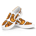 Teddy Bear Emoji Print White Slip On Shoes