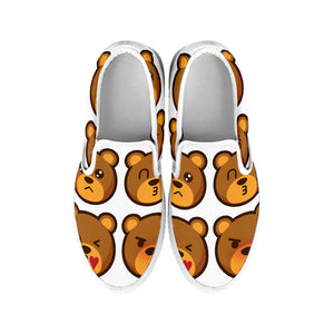 Teddy Bear Emoji Print White Slip On Shoes