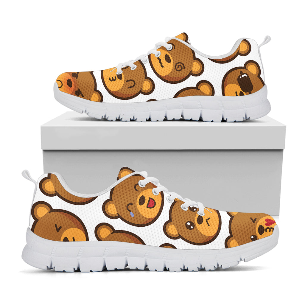 Teddy Bear Emoji Print White Sneakers