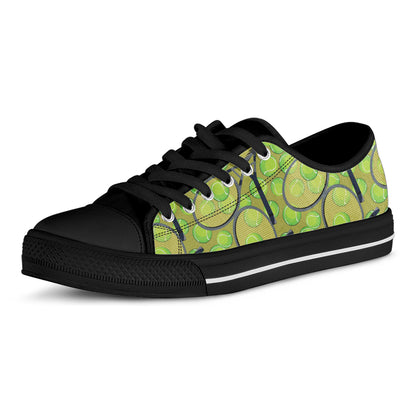 Tennis Ball And Racket Pattern Print Black Low Top Shoes