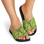 Tennis Ball And Racket Pattern Print Black Slide Sandals