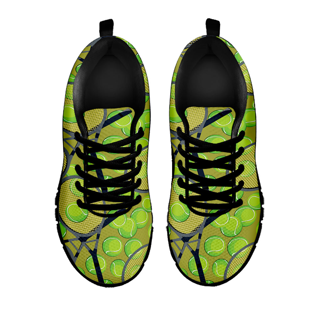 Tennis Ball And Racket Pattern Print Black Sneakers