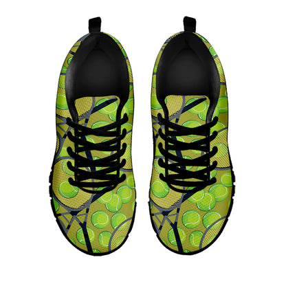 Tennis Ball And Racket Pattern Print Black Sneakers
