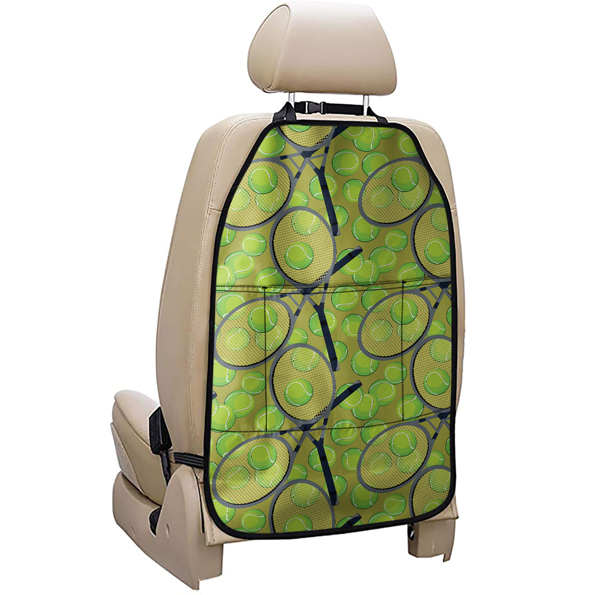 Tennis Ball And Racket Pattern Print Car Seat Organizers