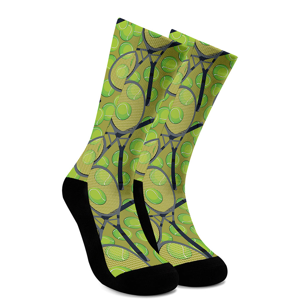 Tennis Ball And Racket Pattern Print Crew Socks