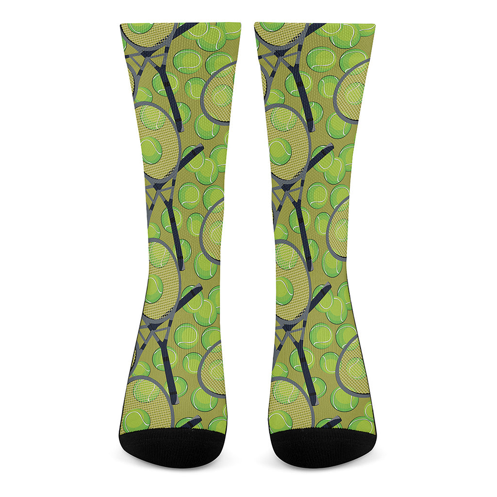 Tennis Ball And Racket Pattern Print Crew Socks