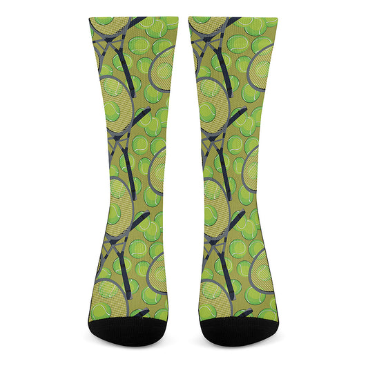 Tennis Ball And Racket Pattern Print Crew Socks