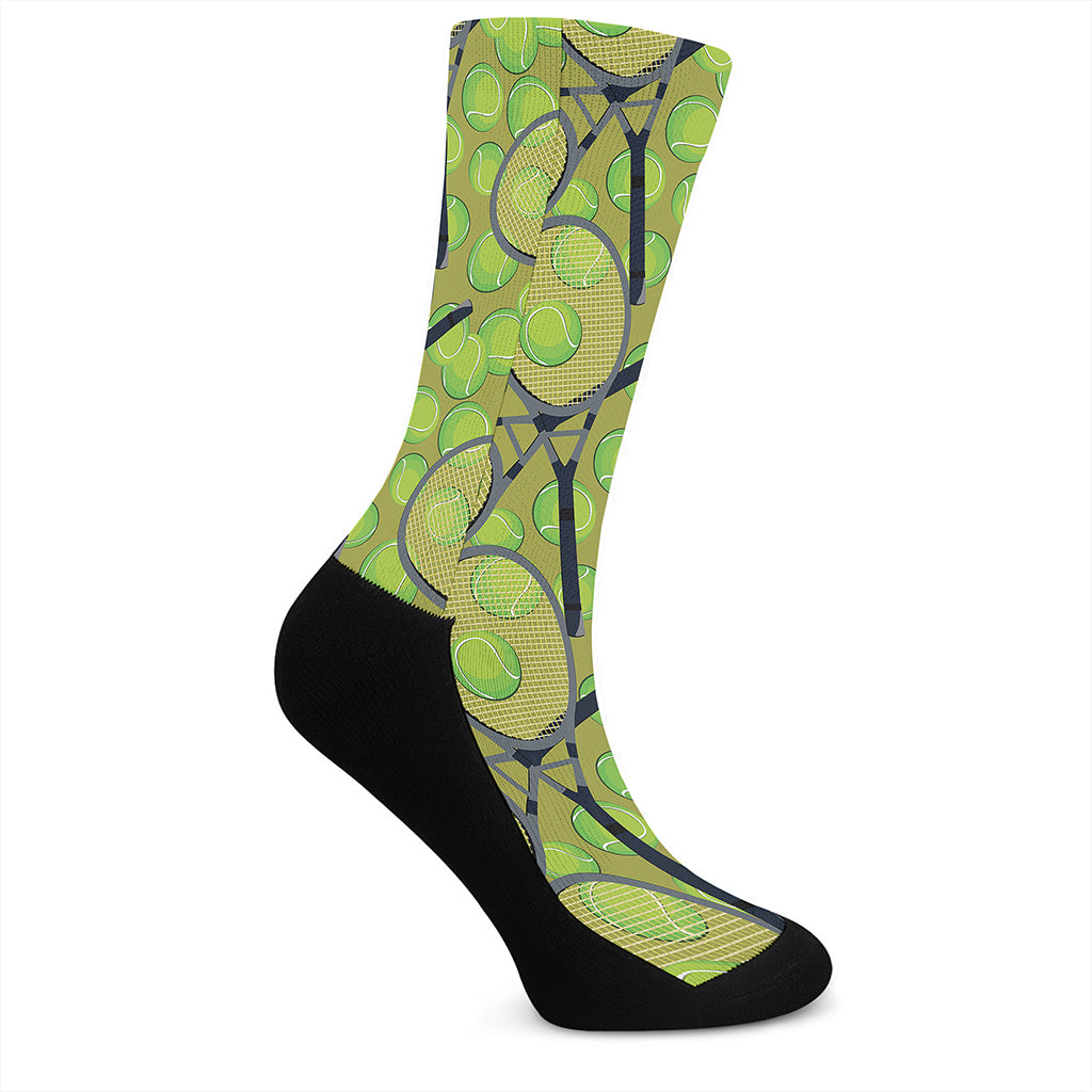 Tennis Ball And Racket Pattern Print Crew Socks