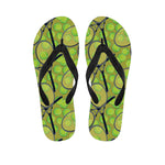 Tennis Ball And Racket Pattern Print Flip Flops
