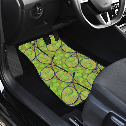 Tennis Ball And Racket Pattern Print Front and Back Car Floor Mats