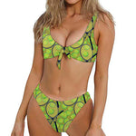 Tennis Ball And Racket Pattern Print Front Bow Tie Bikini