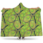 Tennis Ball And Racket Pattern Print Hooded Blanket