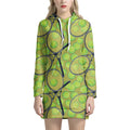 Tennis Ball And Racket Pattern Print Pullover Hoodie Dress