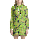 Tennis Ball And Racket Pattern Print Hoodie Dress