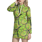 Tennis Ball And Racket Pattern Print Hoodie Dress