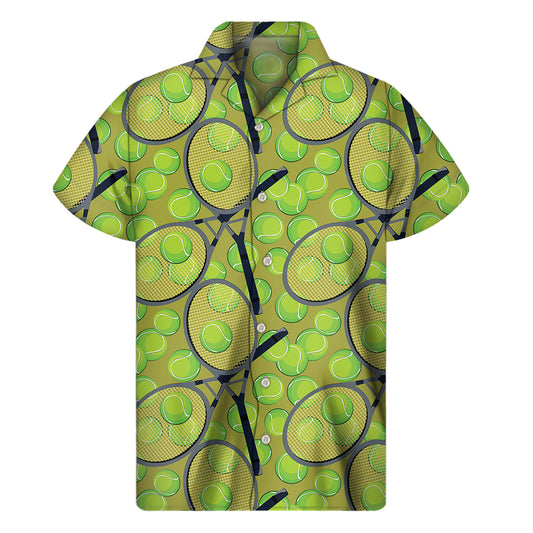 Tennis Ball And Racket Pattern Print Men's Short Sleeve Shirt