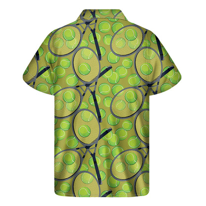 Tennis Ball And Racket Pattern Print Men's Short Sleeve Shirt