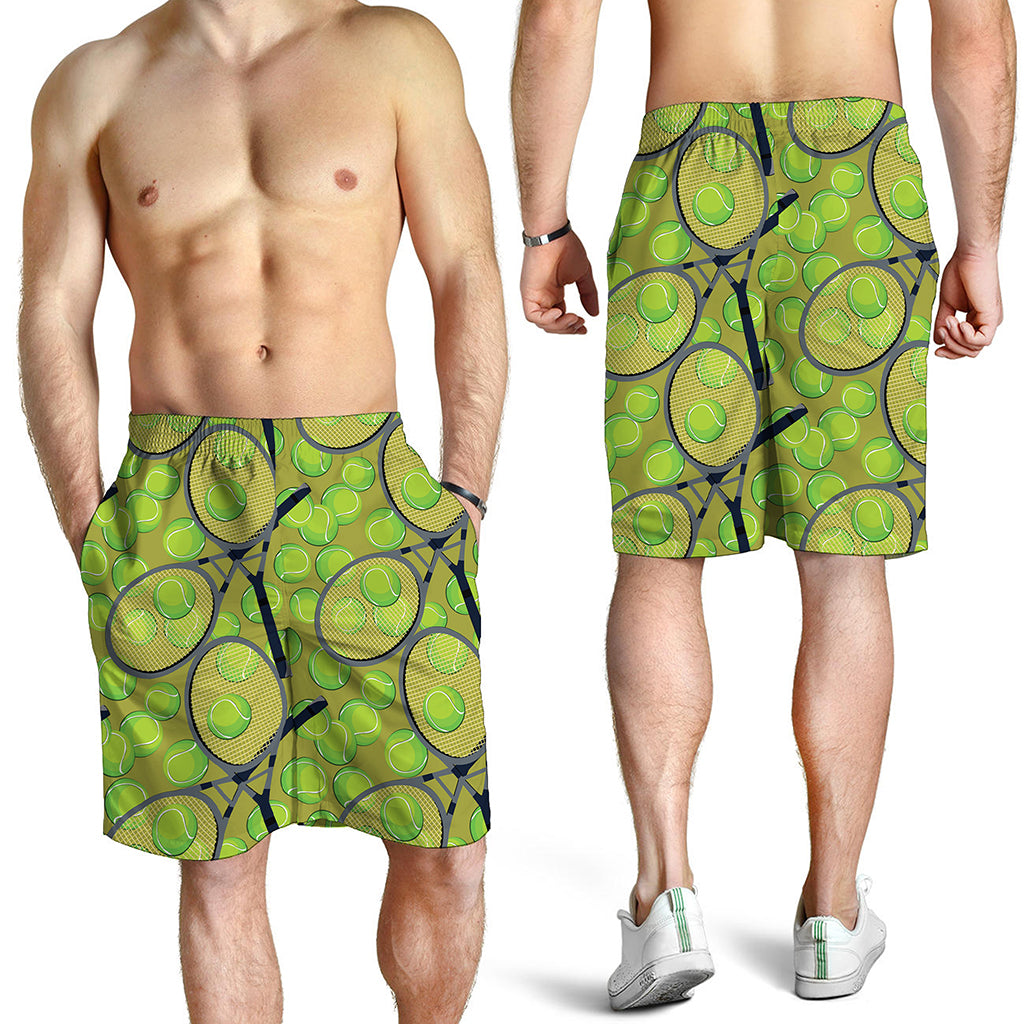 Tennis Ball And Racket Pattern Print Men's Shorts