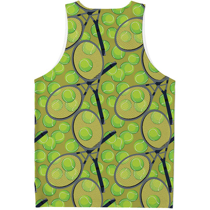 Tennis Ball And Racket Pattern Print Men's Tank Top