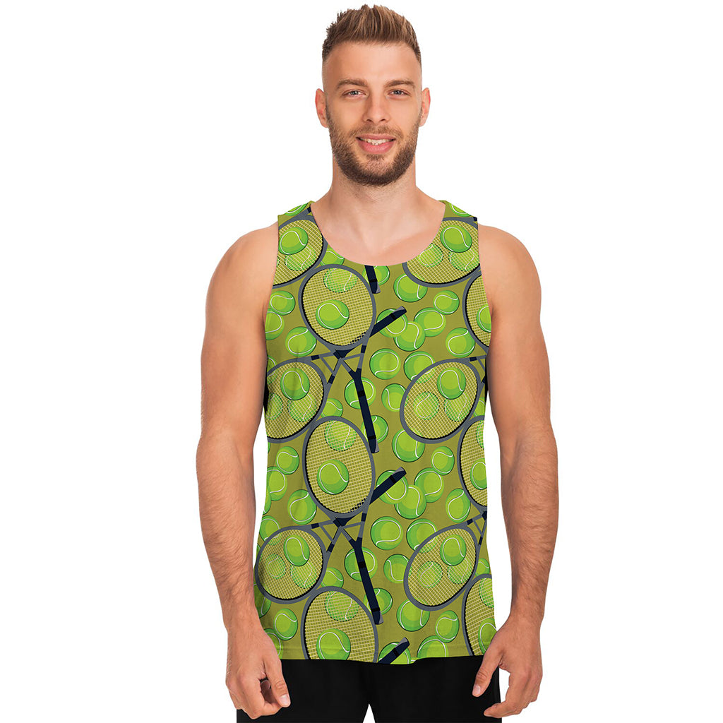 Tennis Ball And Racket Pattern Print Men's Tank Top