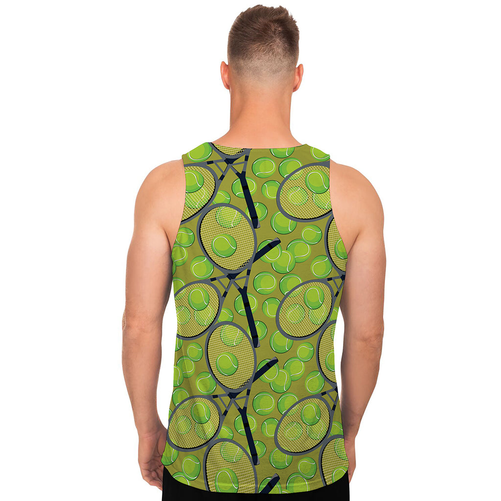 Tennis Ball And Racket Pattern Print Men's Tank Top