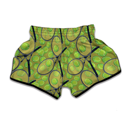 Tennis Ball And Racket Pattern Print Muay Thai Boxing Shorts