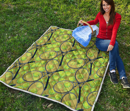 Tennis Ball And Racket Pattern Print Quilt