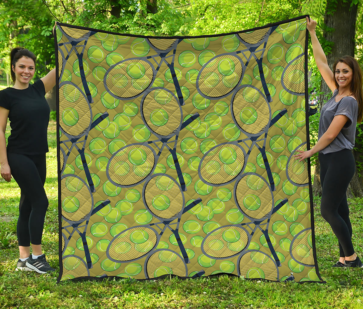 Tennis Ball And Racket Pattern Print Quilt