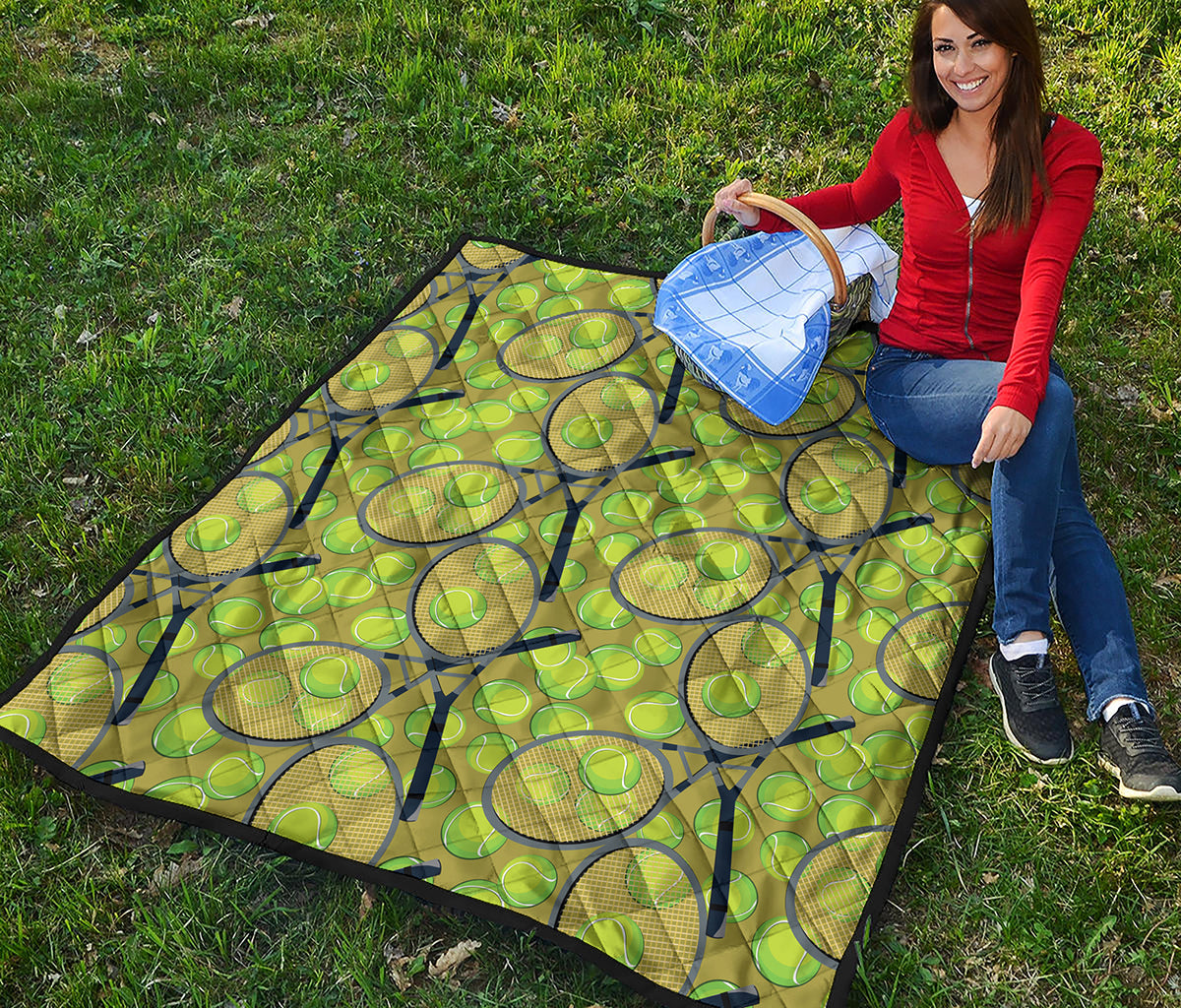 Tennis Ball And Racket Pattern Print Quilt