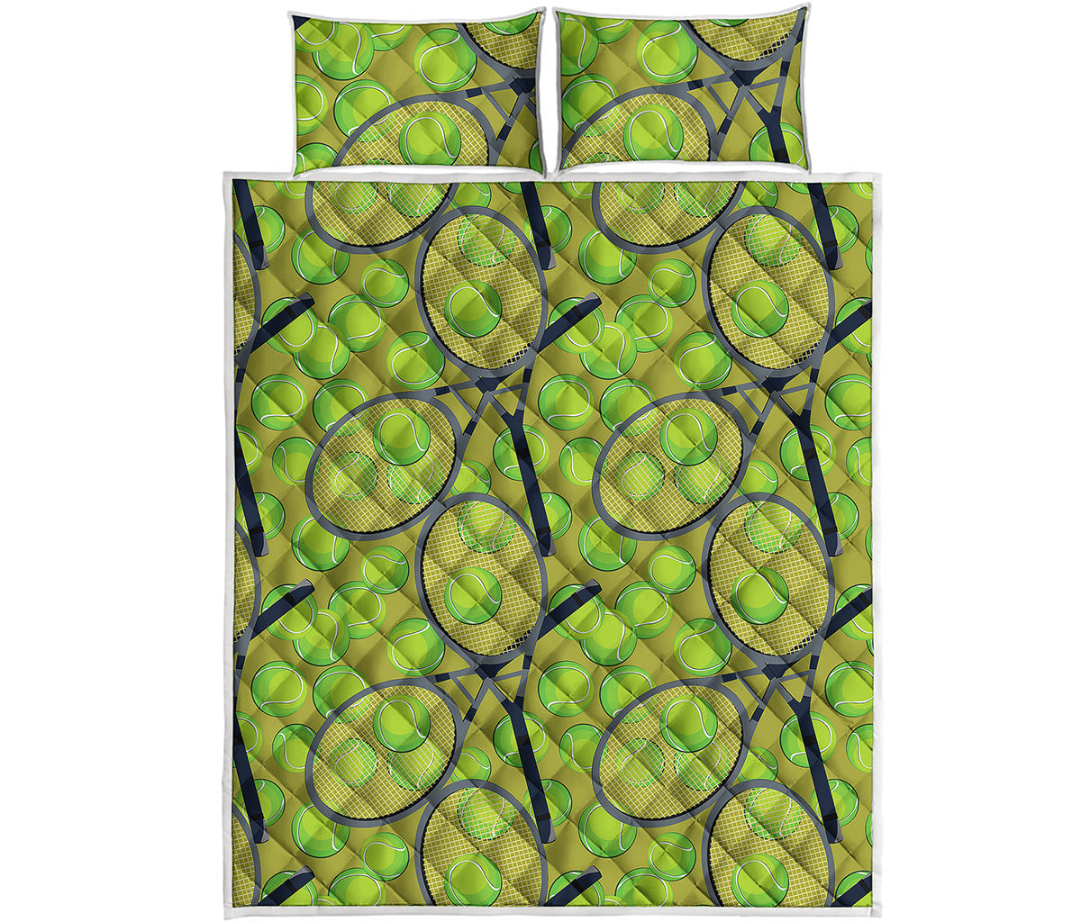 Tennis Ball And Racket Pattern Print Quilt Bed Set