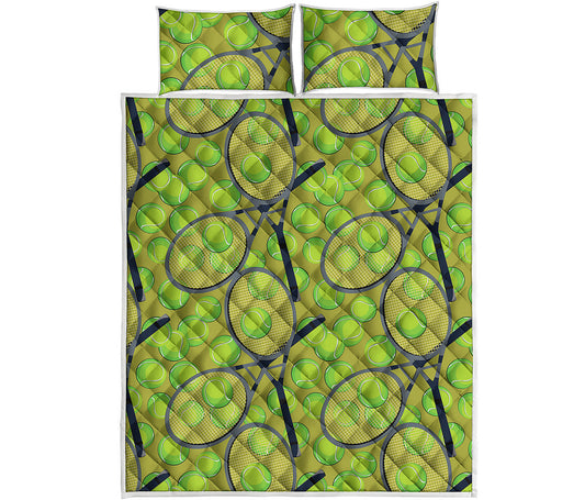 Tennis Ball And Racket Pattern Print Quilt Bed Set