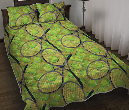 Tennis Ball And Racket Pattern Print Quilt Bed Set
