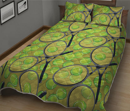 Tennis Ball And Racket Pattern Print Quilt Bed Set