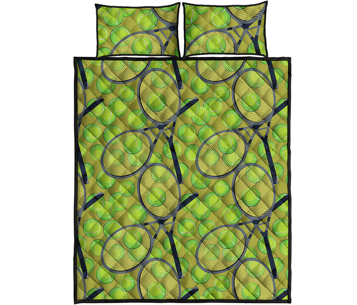 Tennis Ball And Racket Pattern Print Quilt Bed Set