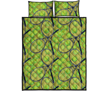 Tennis Ball And Racket Pattern Print Quilt Bed Set
