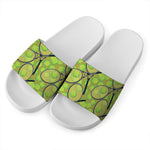 Tennis Ball And Racket Pattern Print White Slide Sandals