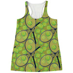 Tennis Ball And Racket Pattern Print Women's Racerback Tank Top