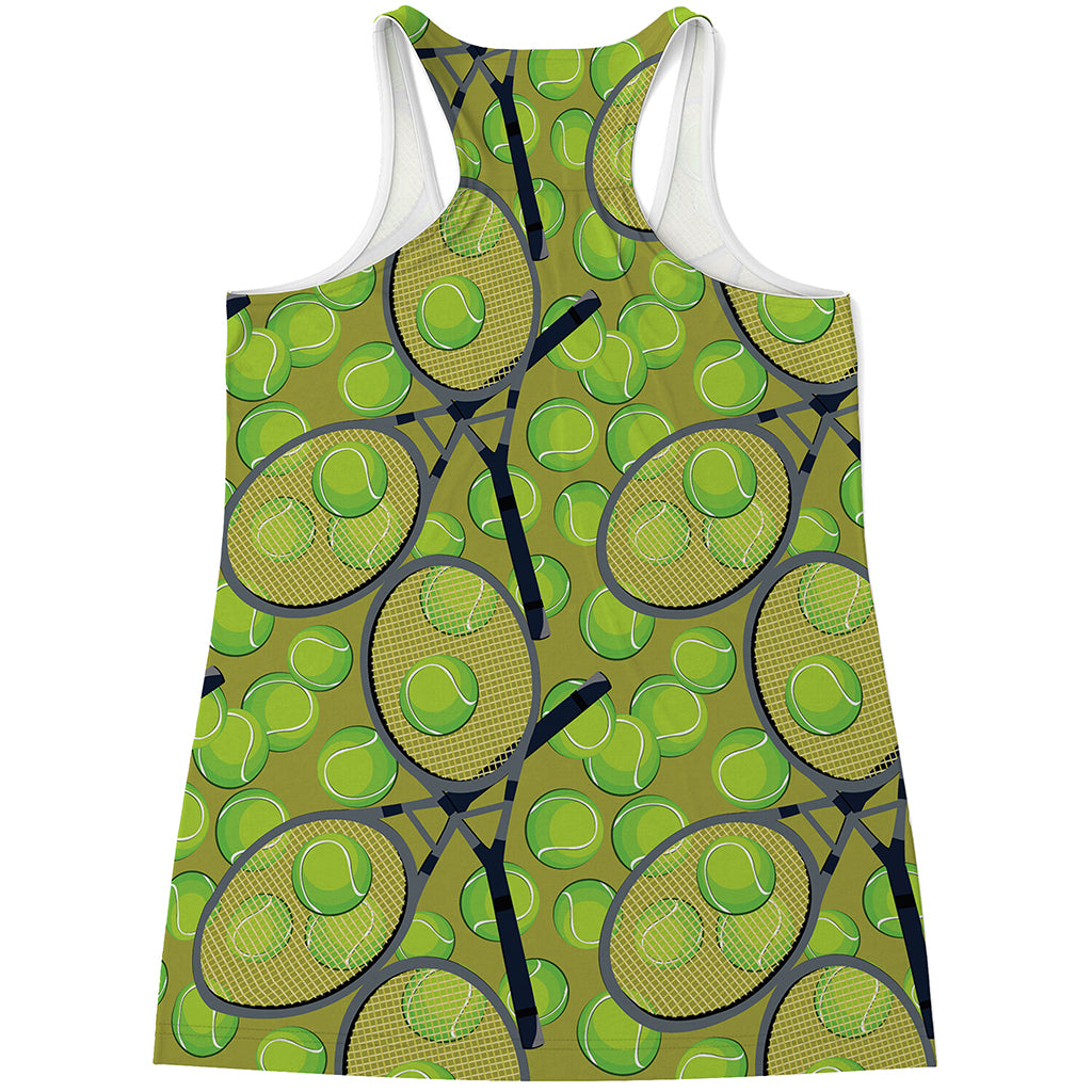 Tennis Ball And Racket Pattern Print Women's Racerback Tank Top