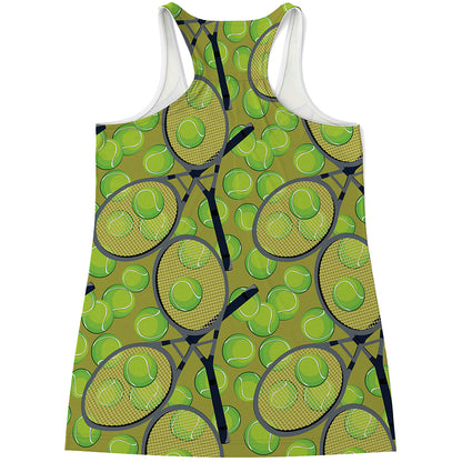 Tennis Ball And Racket Pattern Print Women's Racerback Tank Top