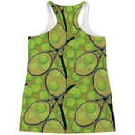 Tennis Ball And Racket Pattern Print Women's Racerback Tank Top