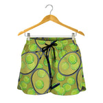 Tennis Ball And Racket Pattern Print Women's Shorts