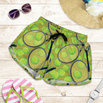 Tennis Ball And Racket Pattern Print Women's Shorts