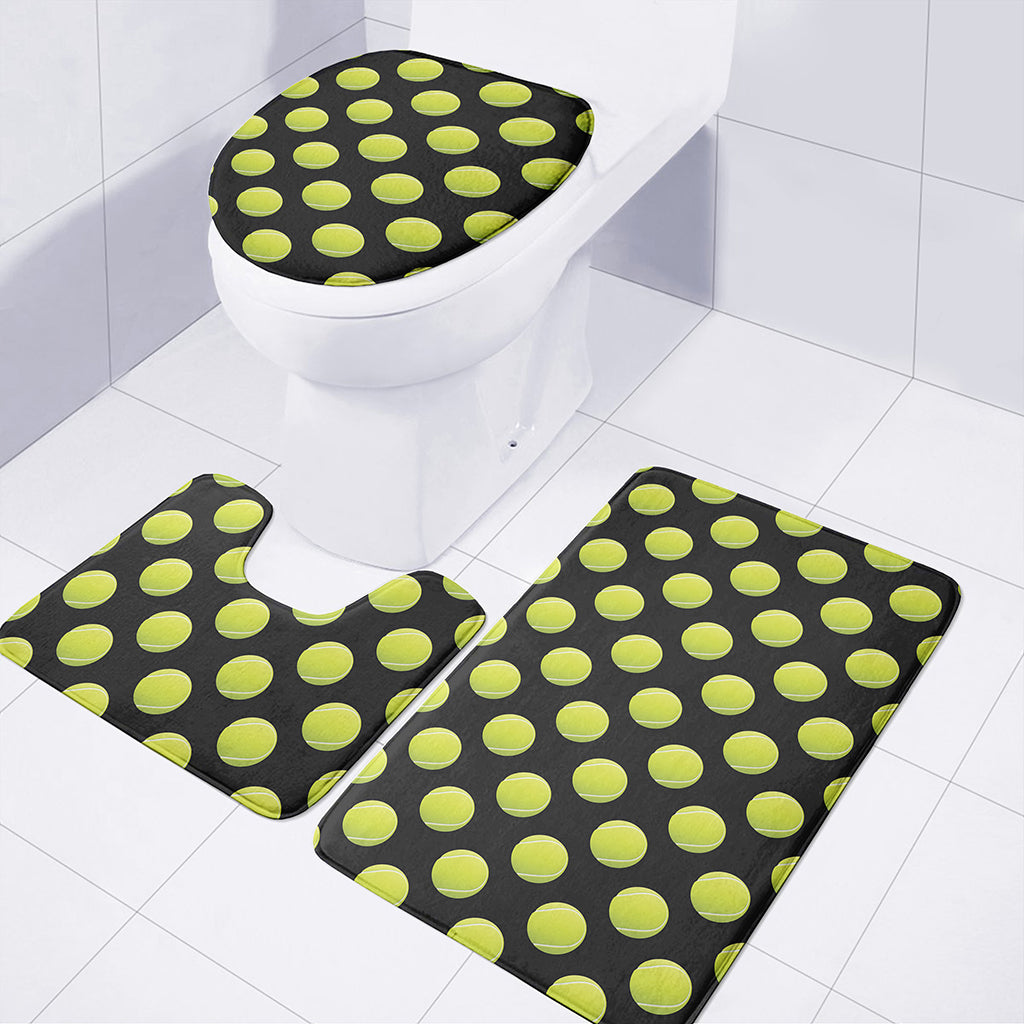 Tennis Balls Pattern Print 3 Piece Bath Mat Set