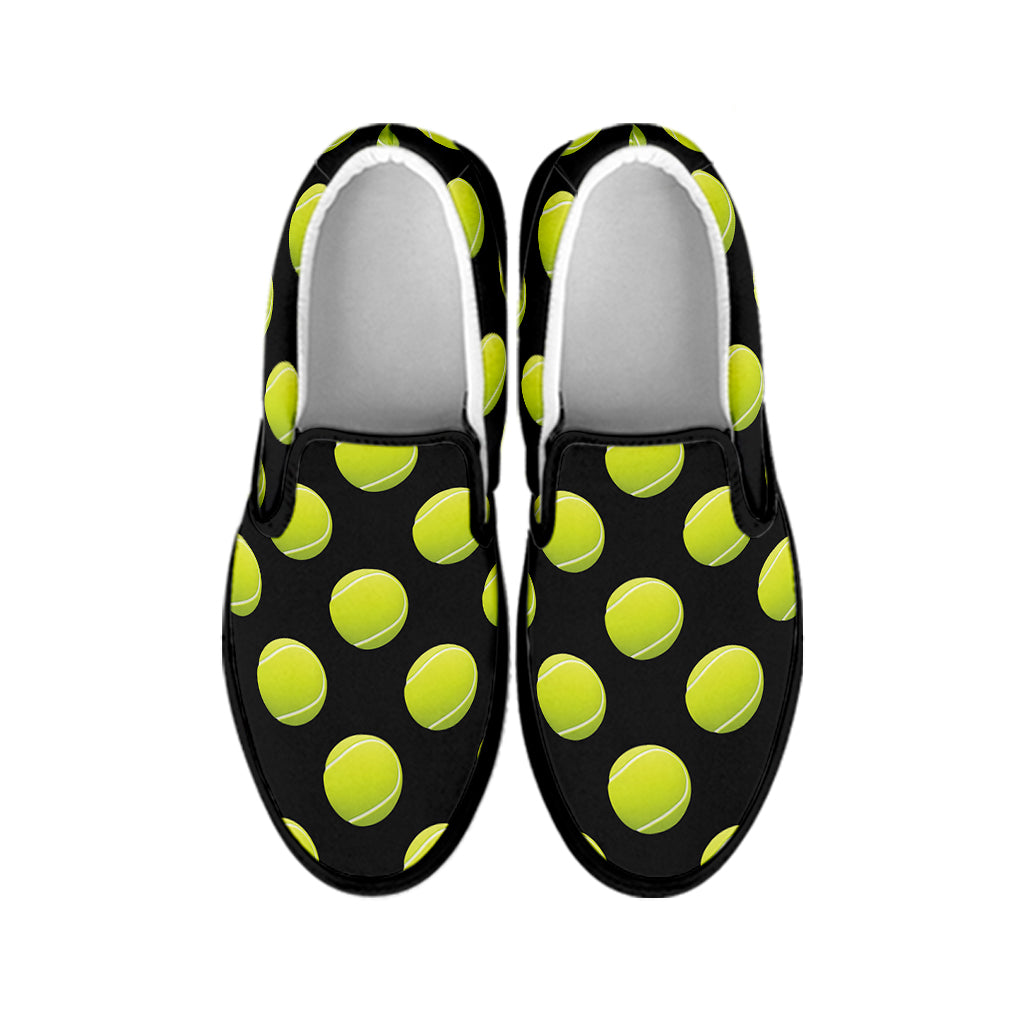 Tennis Balls Pattern Print Black Slip On Shoes