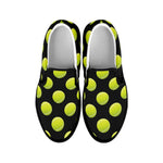 Tennis Balls Pattern Print Black Slip On Shoes