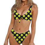 Tennis Balls Pattern Print Front Bow Tie Bikini