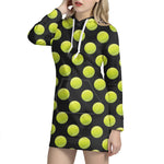 Tennis Balls Pattern Print Hoodie Dress
